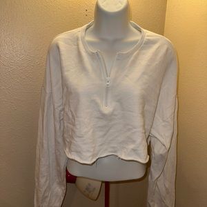 White cropped long sleeve quarter zip